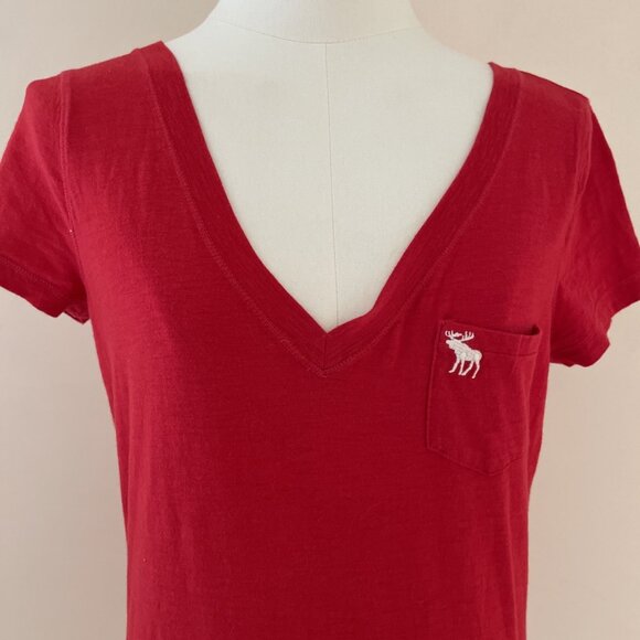 Vintage Y2K ABERCROMBIE & FITCH V-Neck Logo Tee Sz M Retro Twilight Gilmore Girl - Picture 2 of 7